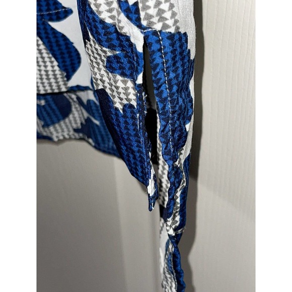 Ann Taylor Women's Gray Blue Black Floral Long Sleeve Blouse Shirt Top Medium - Picture 3 of 5